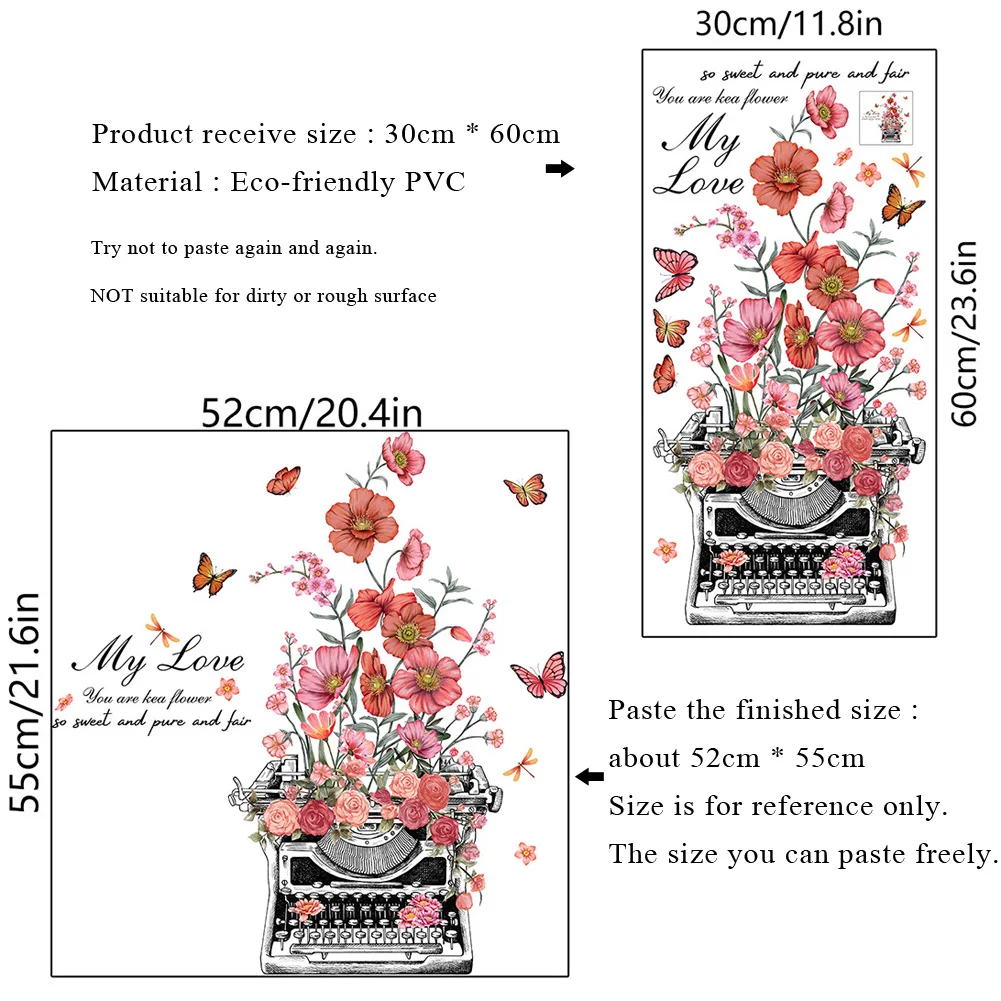 Vintage Printer Flowers Wall Sticker Living Room Sofa Background Home Decoration Wallpaper Decor Creative Self Adhesive Poster