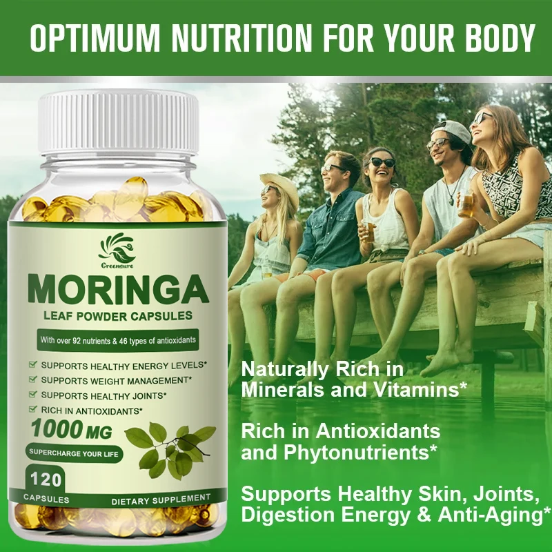 Moringa Oleifera 1000 mg Capsules Extra Potency 50:1 Extract Energizing Antioxidant, 60/120 Vegetarian Capsules