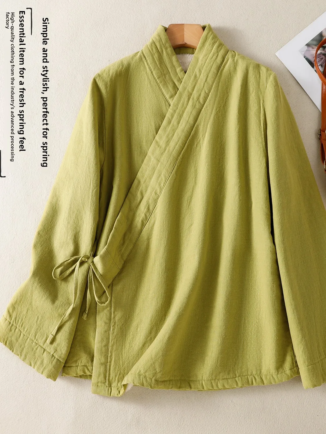 새로운 중국식 젠 스타일 여성용 안감 있는 로브, 사우당산 도교 사제복, 루즈핏 롱 슬리브 브이넥