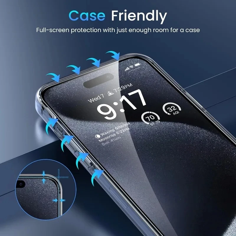 아이폰 14, 11, 12, 13 프로 맥스, 미니 7, 8 플러스용 강화 유리 스크린 보호대, 아이폰 15 프로, XS 맥스, X, XR, SE 투명 휴대폰 케이스
