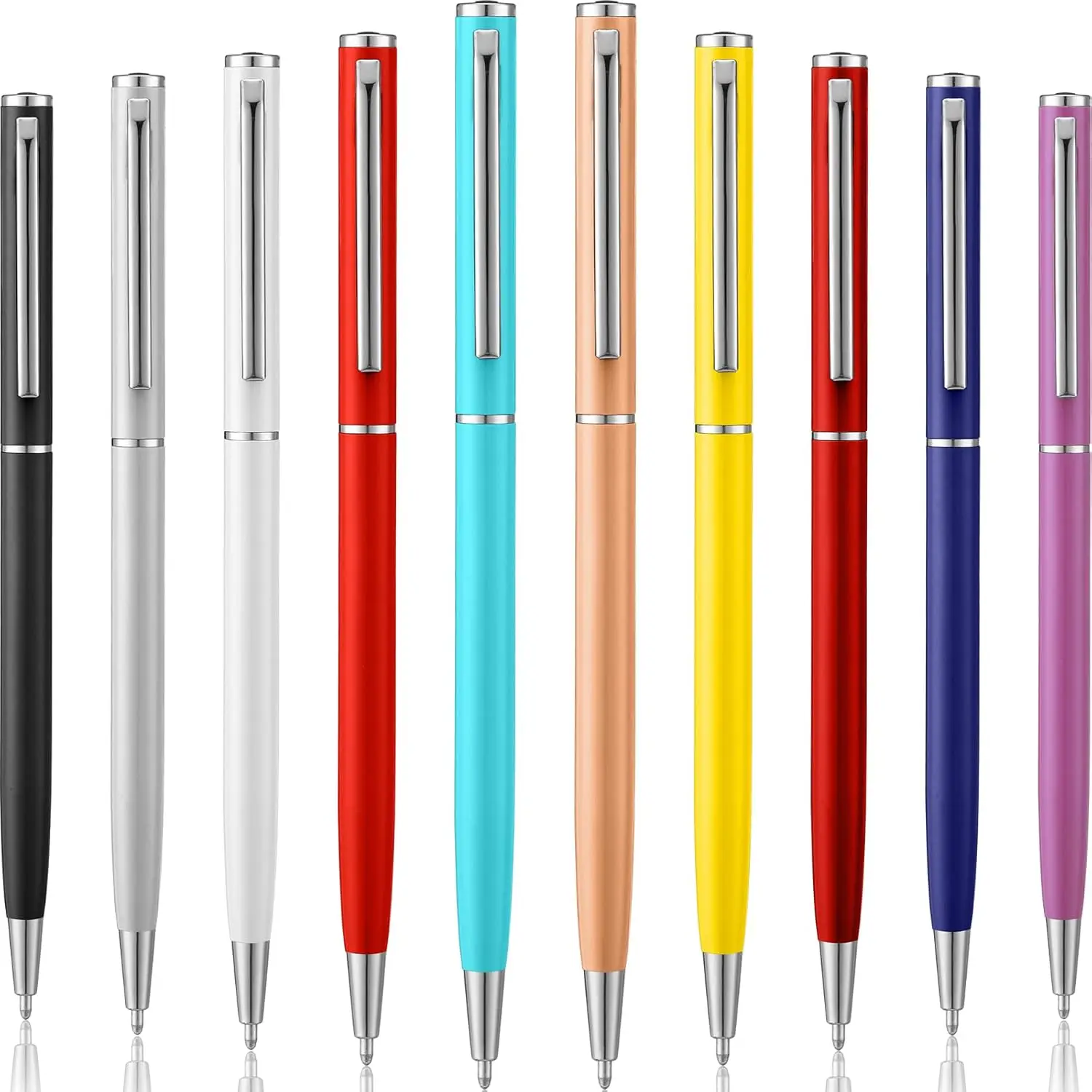 10 Pack Slim Ballpoint Pens Bulk Retractable Metal Ballpoint Pens Set Writing Gift for Teacher Office Business Students School
