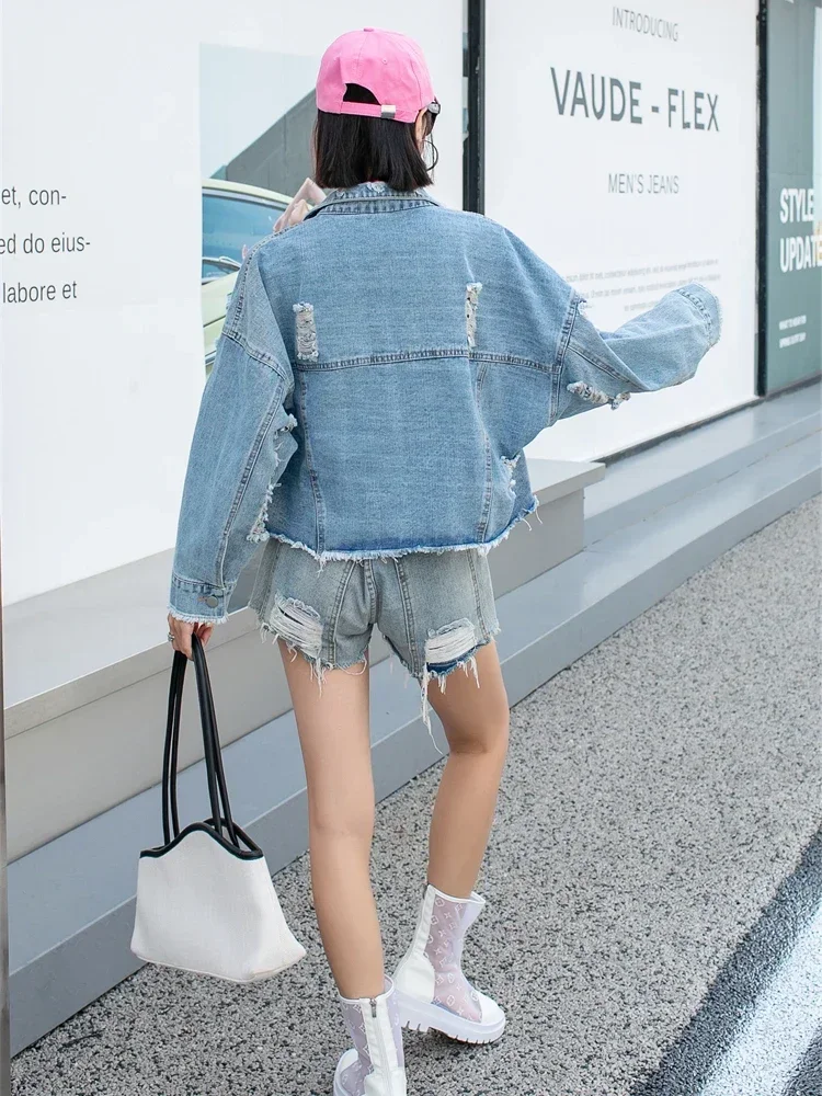 Heavy Industry Beads Cartoon Denim Jacket Women 2023 Spring Sweet Tridimensional Flower Decorative Rhinestone Short Jeans Coat