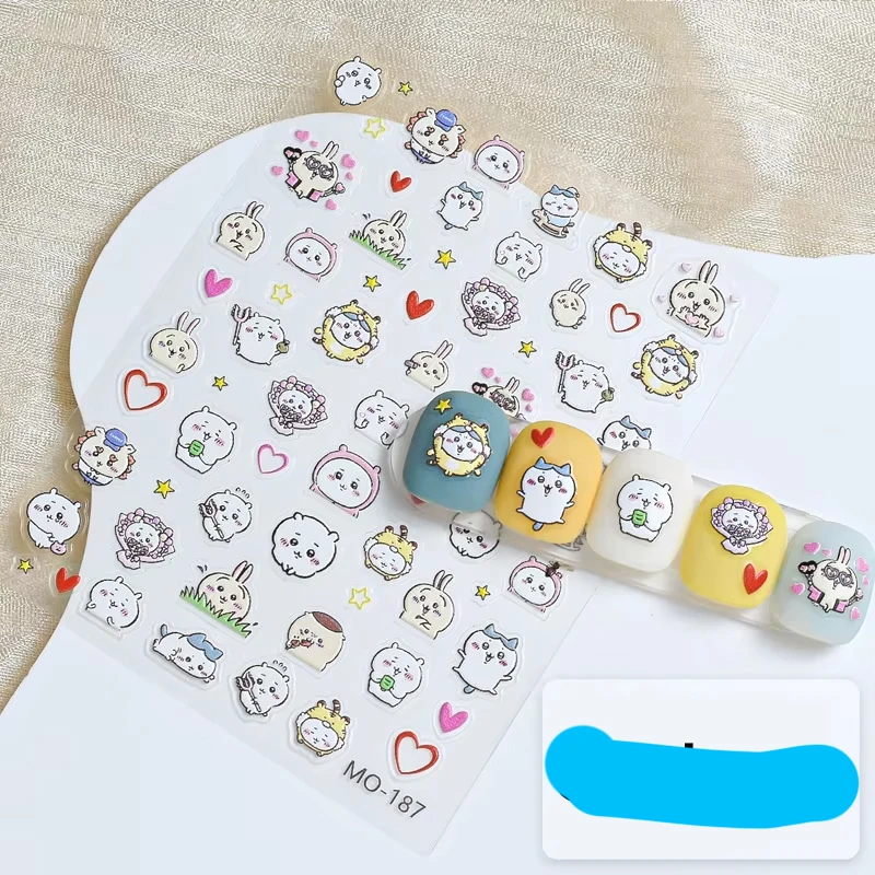 yiji Nail Art Stickers Cute Jiikawa hachiware Usaki Jiyi Embossed Three-dimensional Nail Stickers Decorative Small Patterns