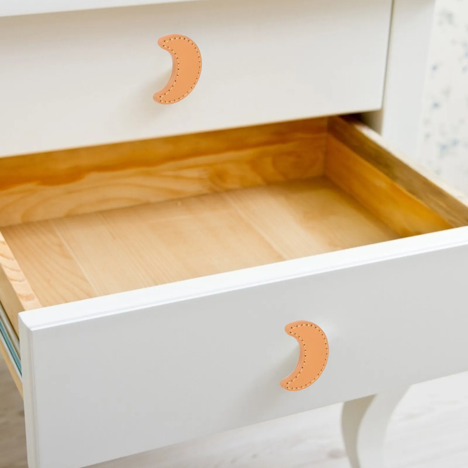 2Pcs Moon Shape Brass PU Wardrobe Door Handles for Kids Room Easy Install Drawer Pulls Cabinet Hardware Modern Decorative