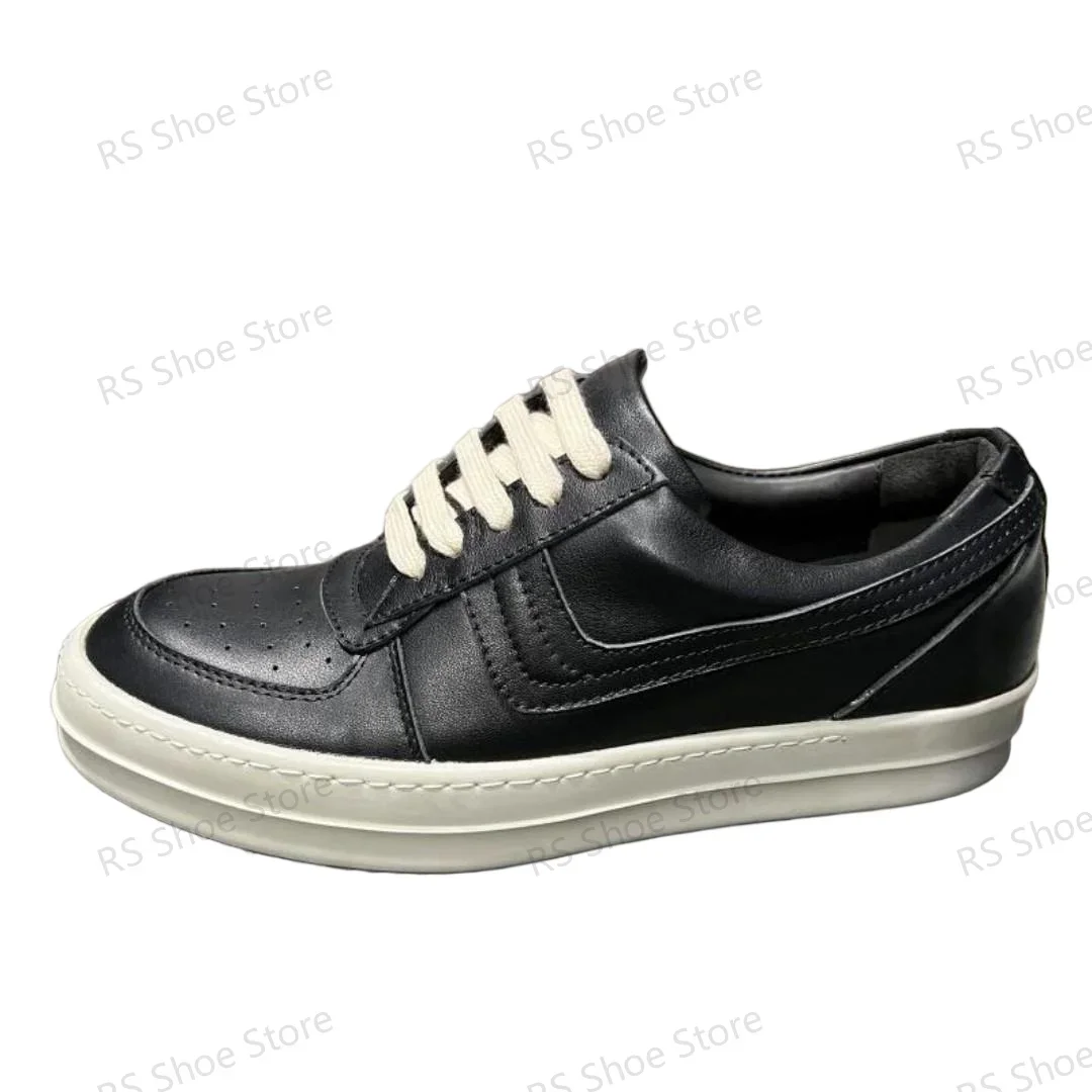 

Ro Luxury Design Black White Leather Low Top Shoe Luxury Quality Men Shoes Women Casual Sneaker Lace Up Flat Sneakers