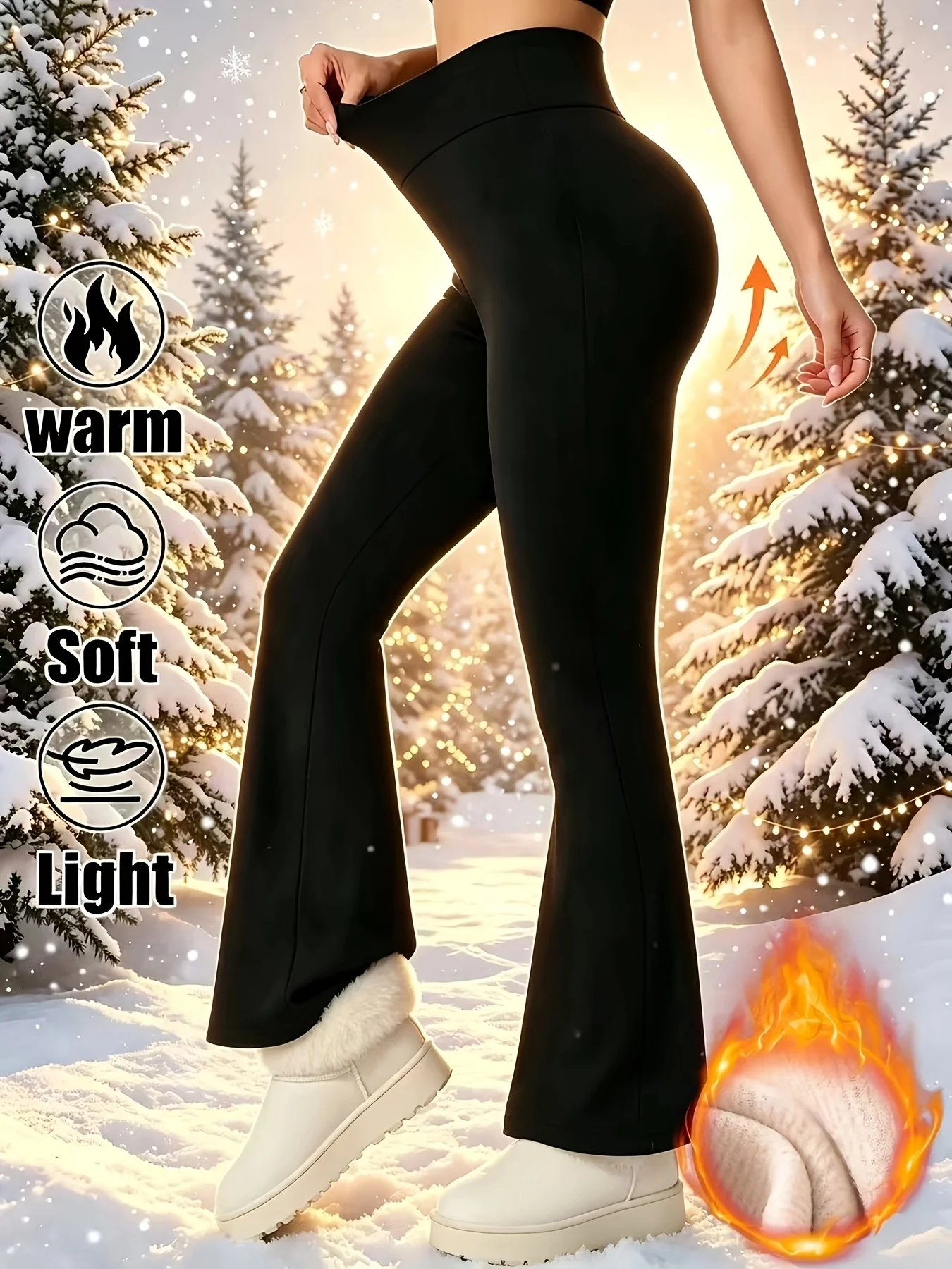 Ladies' new high waist fleece lined with black bell bottoms in autumn and winter is very suitable for yoga practice