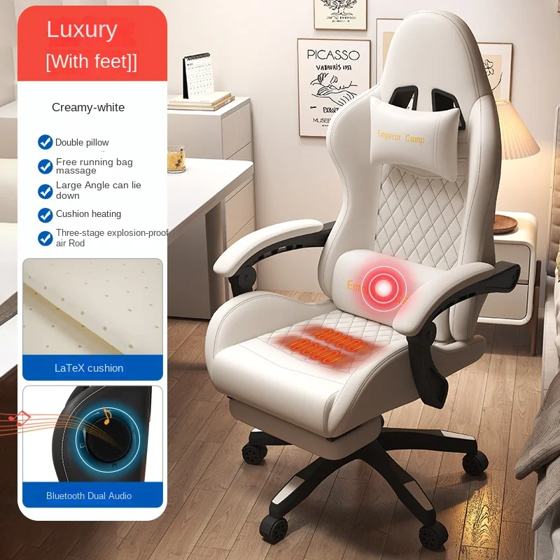 

2024 Hot Selling High Value White Gaming Chair Heated Seat Bluetooth Music High Quality Adjustable Backrest Boys Gaming Chair