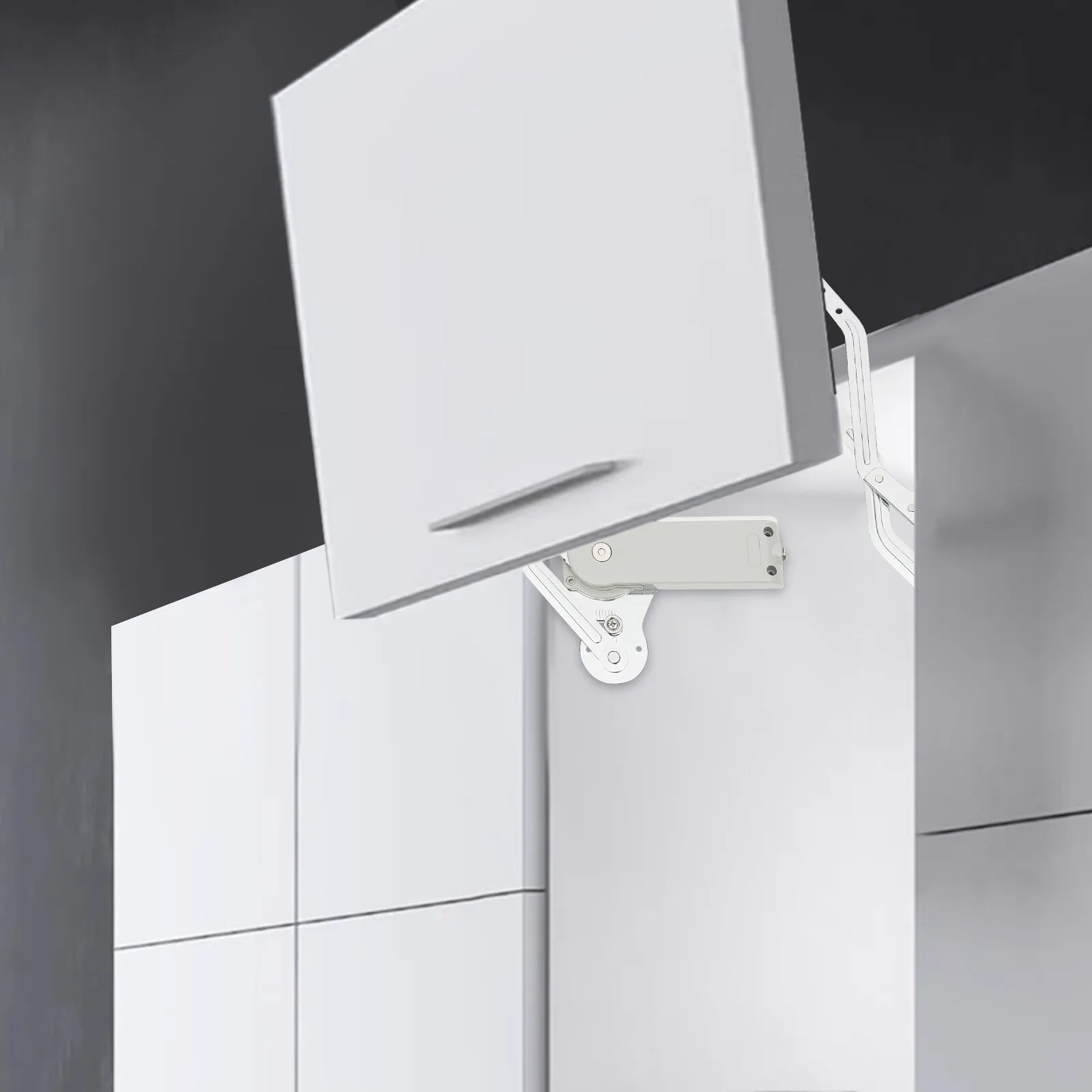 

Practical Silver Hydraulic Buffer Cabinet Door Hinge - Upward Panning Saves Space, Allen Key Adjusts Buffering Speed&Strength