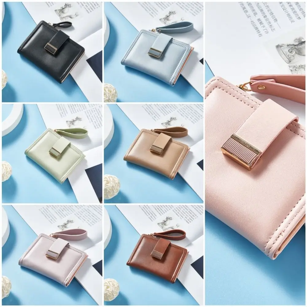 Simple Zipper Card Holder Leather With Handle Coin Purse Large Capacity Female Bag