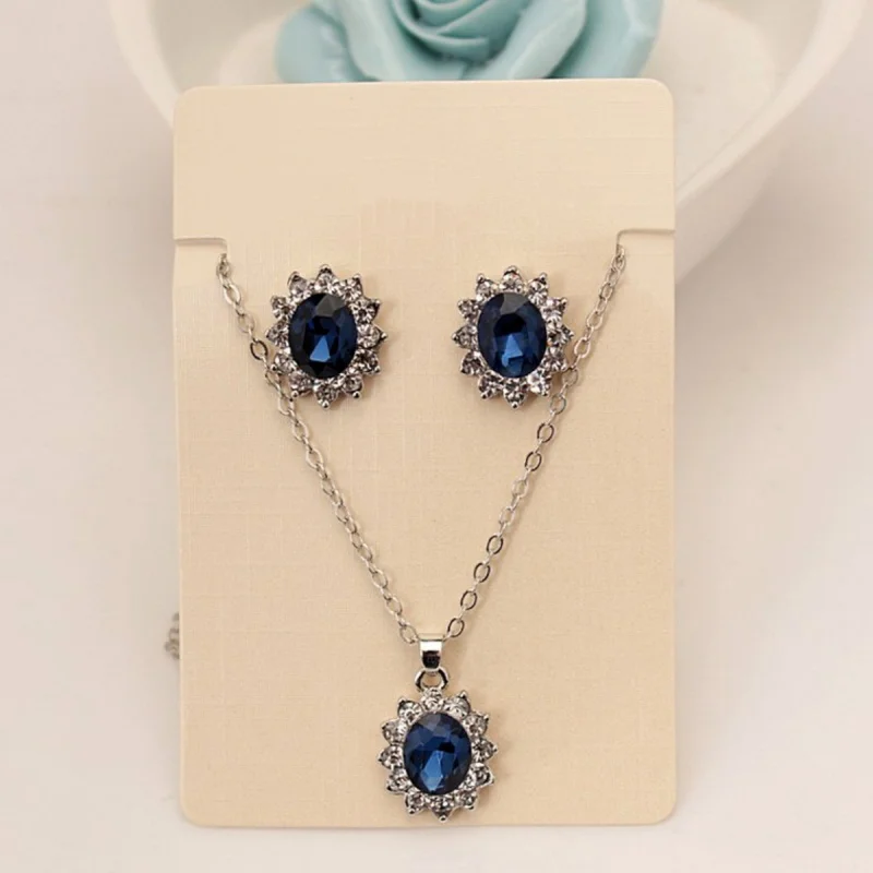 

The New High-grade Navy Blue Suit Royal Princess Same Paragraph Imitation Gemstones Necklace Set Wholesale