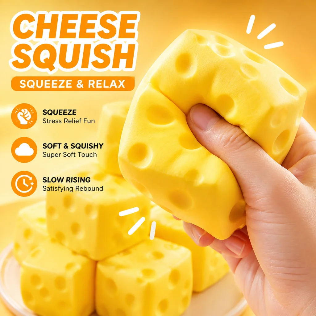Squishy Cheese Fun Fidget Toy Slow Rebound Soft Butter Sensory Stress Relief Push Toy for Kids Christmas Present Best Gift