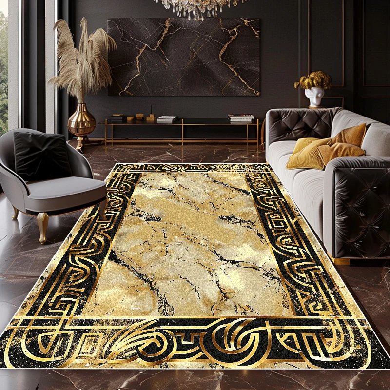 Marbled Luxury Black Gold Carpet Soft Children's Bedroom Living Room Sofa Area Rugs Balcony Dining Room Easy Clean Floor MATS