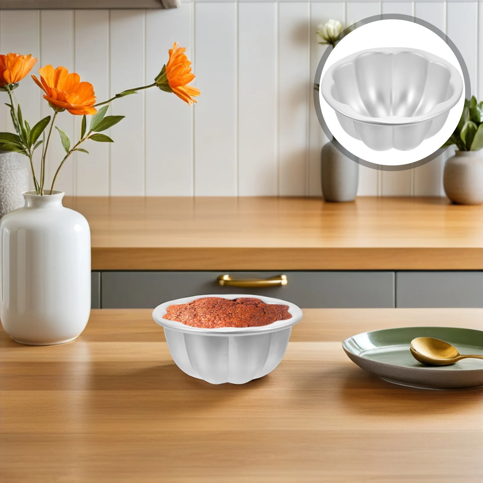 4 قطعة قالب كعكة من سبائك الألومنيوم 3.73 بوصة.77 بوصة على شكل يقطين مقلاة خبز غير لاصقة لتذير البيض بودنغ جيلي أدوات خبز عالية الحرارة #1