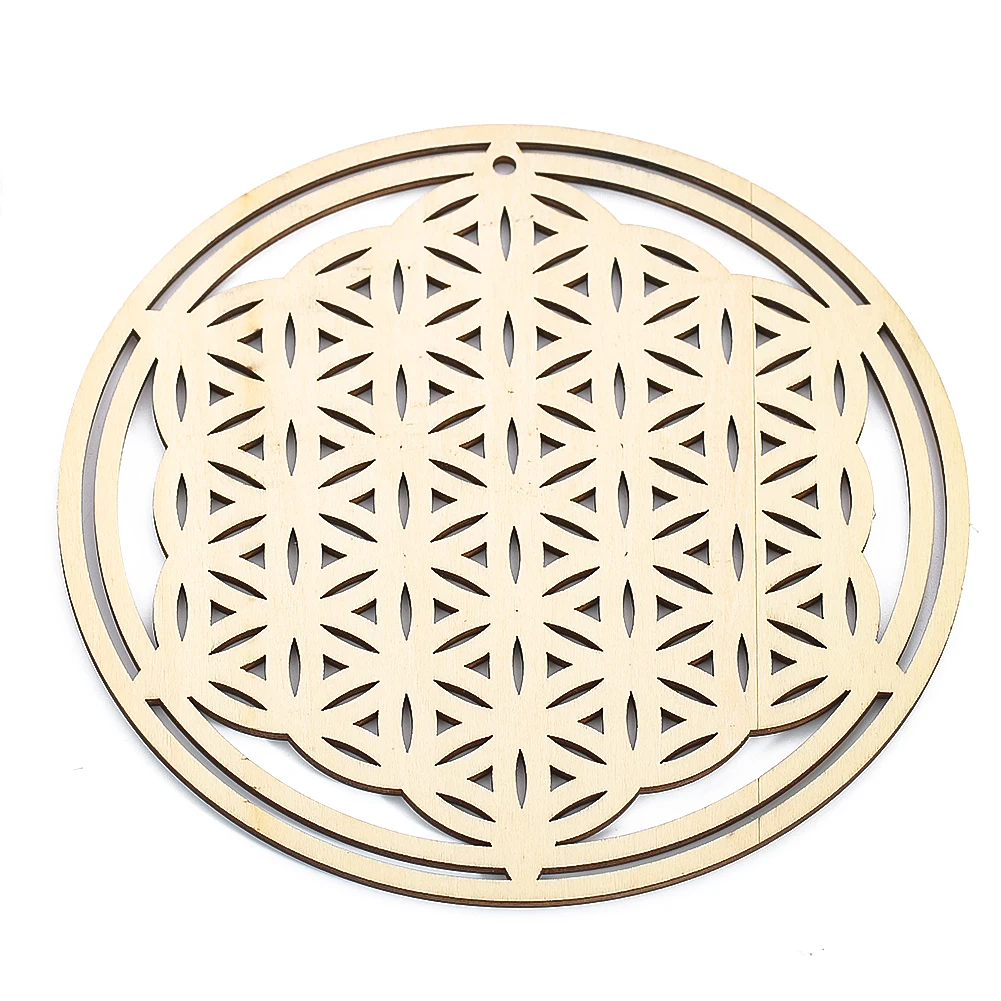 15cm Laser Hollow Geometry Flower of Life Hexagon Wood Round Coasters Insulation Mats Energy Reiki Pendulum Wiccan Plank Board