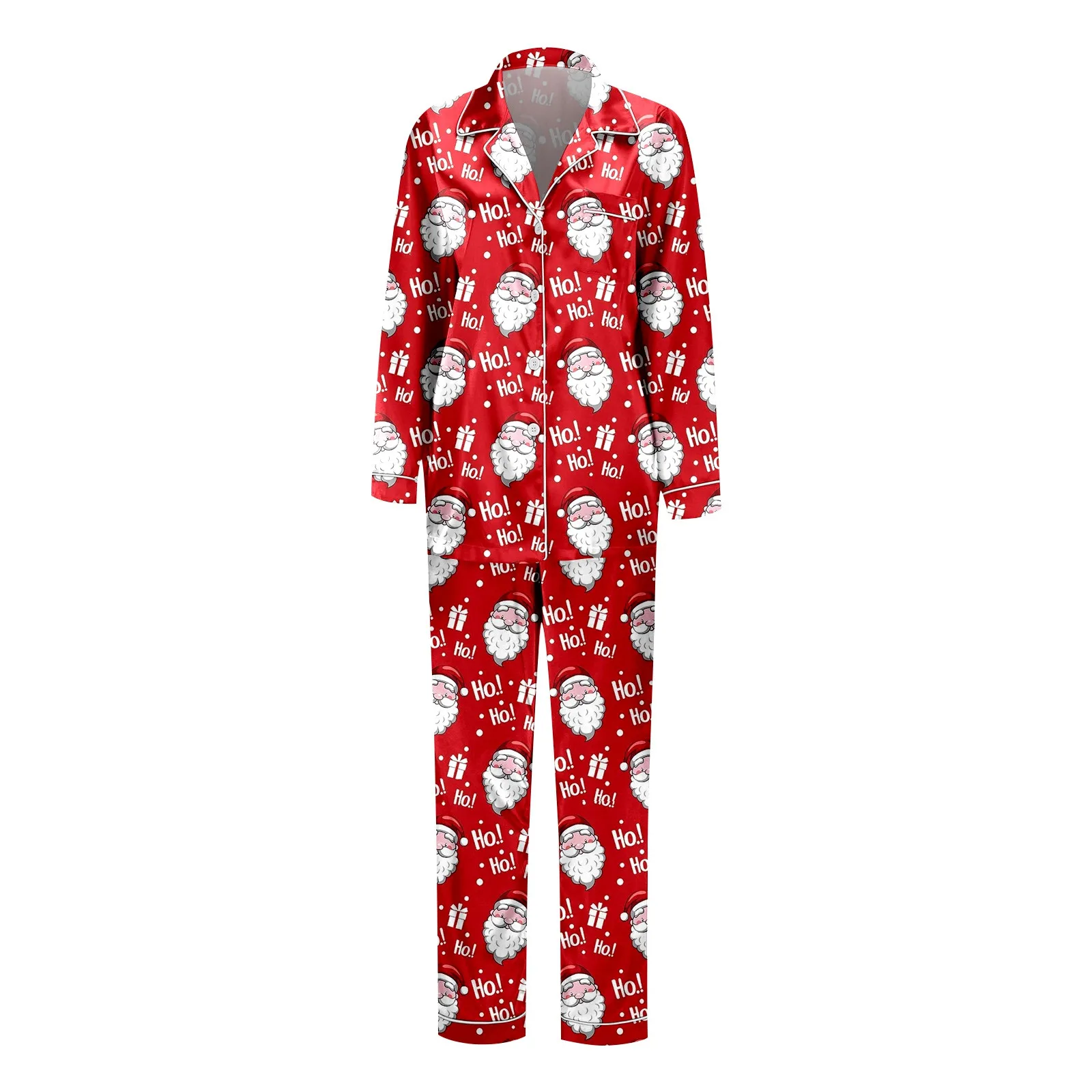 

Красная шелковая семейная пижама с длинными рукавами и принтом Санта-Клауса, комплект из 2 предметов (мамы), пижамный костюм для семьи