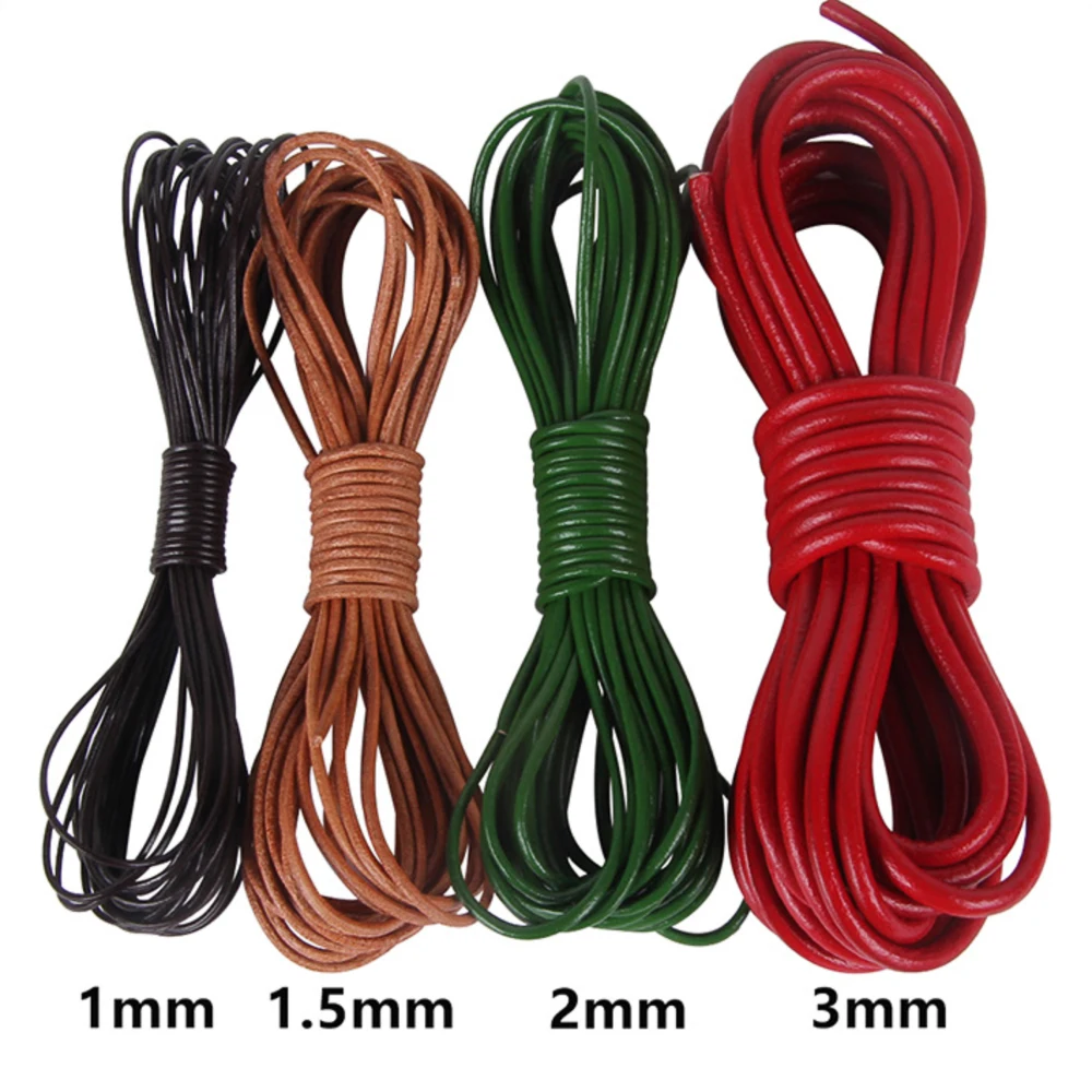 5 Meters Genuine Round Leather Jewelry Cord String 20 Colors 1.5/2/3mm Lace Rope Diy Necklace Bracelet Accessories Finding