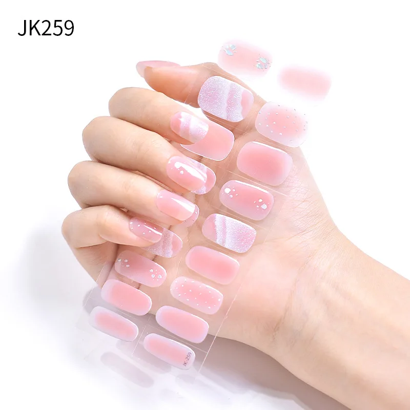 Gel Nagelstrips Patch Sliders Bloemen Gradiënt Kleur Lijm Uv Semi-Uitgeharde Gel Nail Stcikers Nail Art Decoraties Nail Art