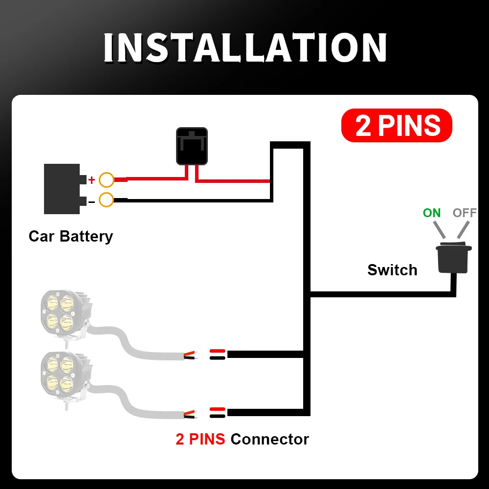 1.5M Wiring Harness with Switch for LED Work Light for Two Lamps, Wire, Cable