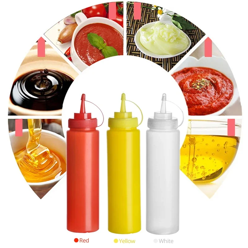 250ML/360ML/450ML/650ML/800ML Condiment Squeeze Bottles ,For Ketchup Mustard Mayo Hot Sauces Olive Oil Bottles Kitchen Gadget