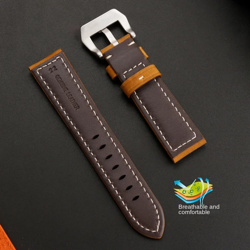 Genuine Leather Watchband Bracelet Black Blue Brown Vintage Matte Watch Strap For Women Men 20mm 22mm 24mm 26mm Wrist Band belt