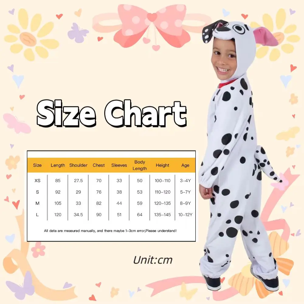 Kinderen Unisex Schattige Polyester Pluche Cartoon Dalmatians Hond Jumpsuit Kostuum Voor Halloween Fancy-Dress Up Party