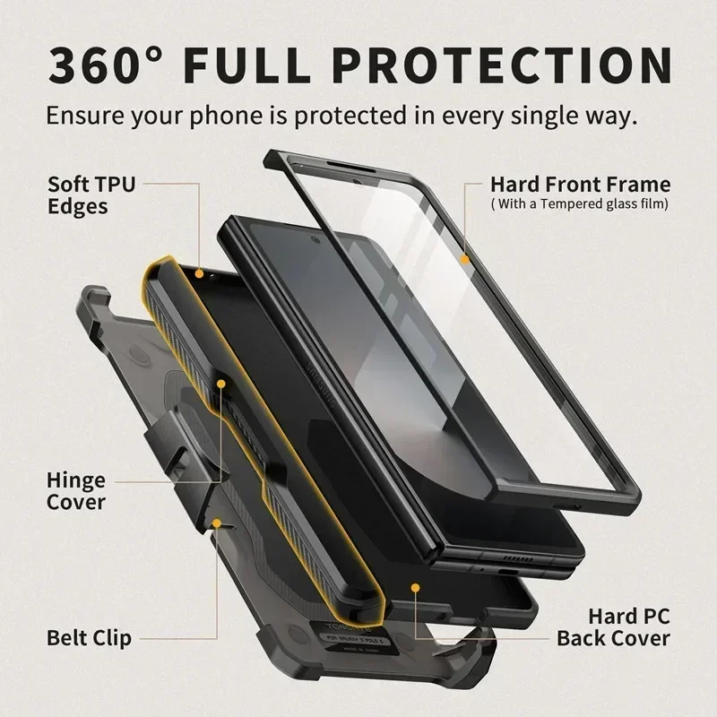 Phone Case For Samsung Galaxy Z Fold 6 Phone Cover Shockproof Protective Shell with Stand Glass Film Screen Camera Protector