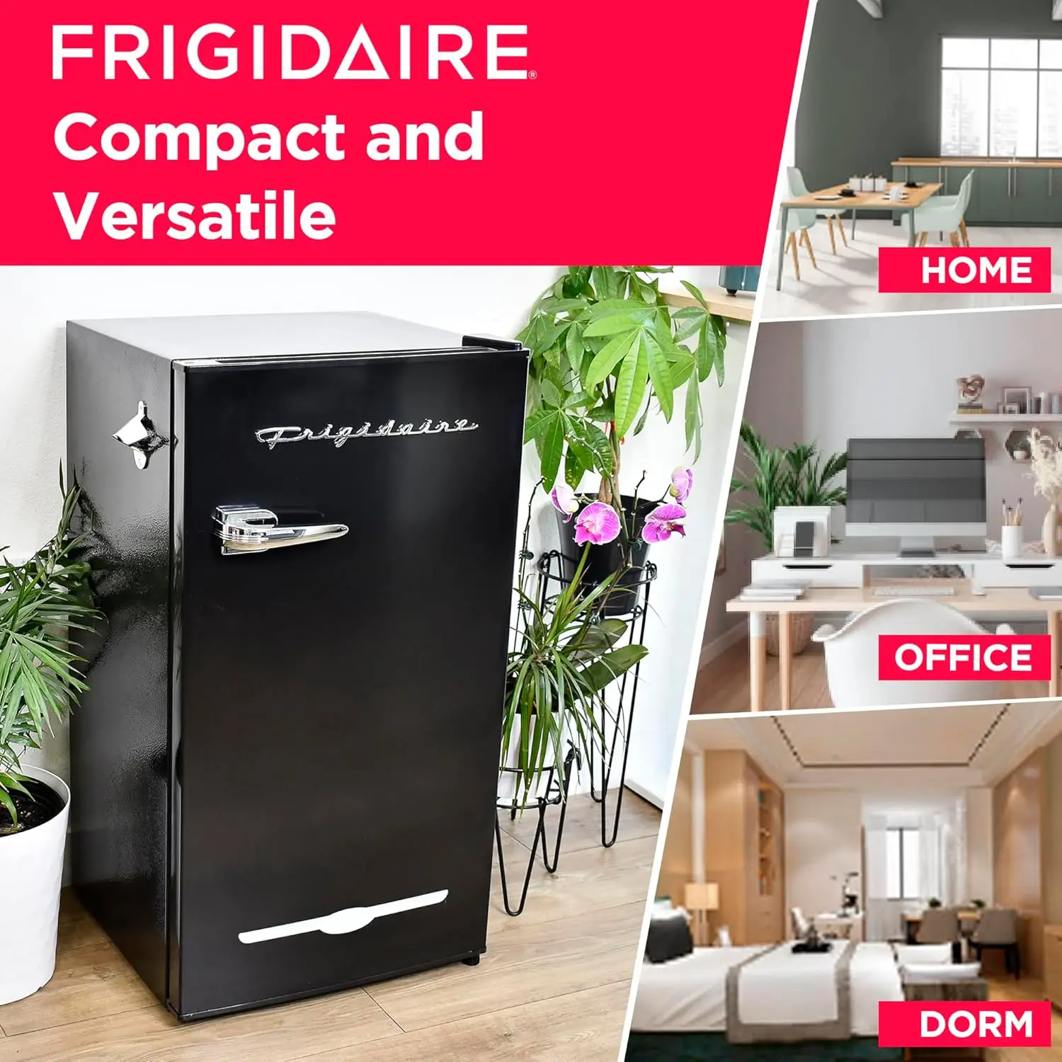 376-BLACK 3.1 Cu Ft Black Retro Bar Fridge with Side Bottle Opener