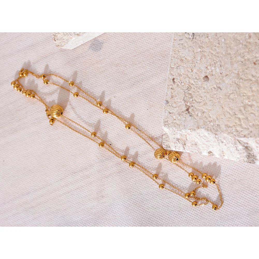 Yhpup Statement Stainless Steel Vintage Beads Chain Handmade Sweater Necklace Trendy Golden 18K Gold Plated Fashion Jewelry New