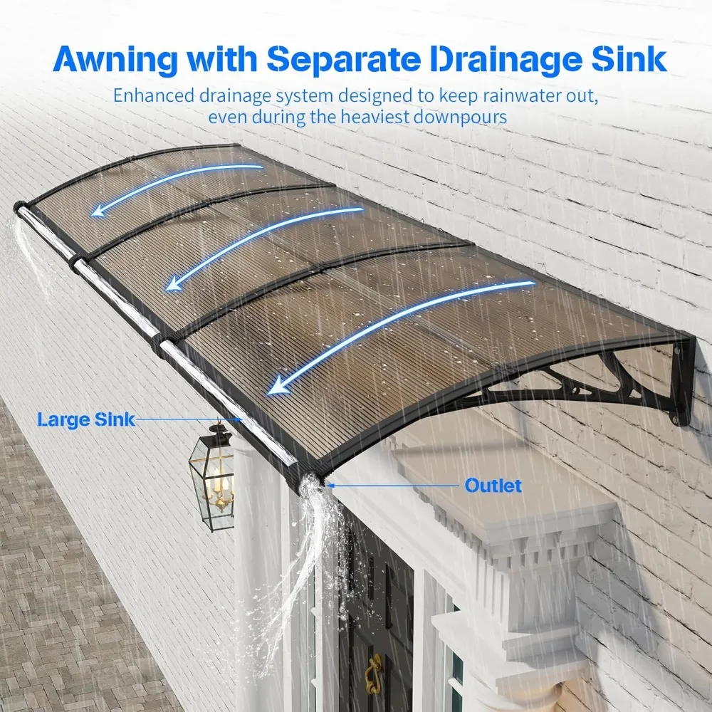 Door Entrance Awning 40x60 Inches, Door Awnings with Separate Drainage, Exterior Front Door Awning, Polycarbonate UV, Rain Prote
