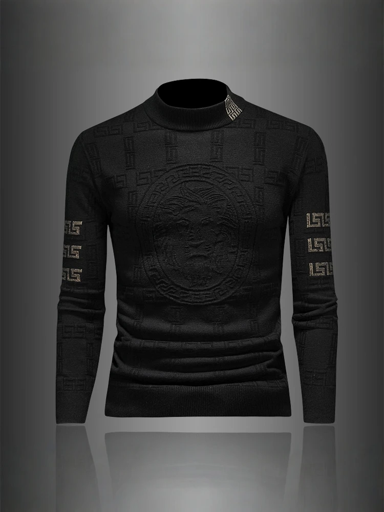 

Thickened Woolen Sweater for Men Casual Embroidered Floral Pattern Winter New Style Large Size Casual Sweater Inner Wear Base...