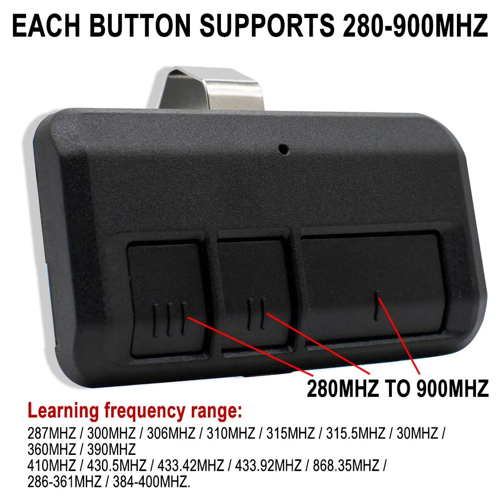 Universal Remote Control 287MHz-868MHz Multifrequency  Garage Door Opener Gate Control 3 Buttons Includes Car Sun Visor Clip