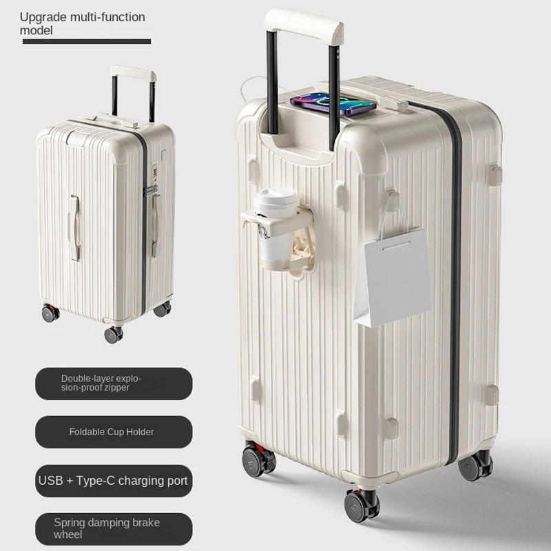 New Suitcase 32 Inch Female Luggage with USB Cup Holder Suitcase Trip Cabin Carrier 28-inch Brake Wheel Male Suitcases Travel