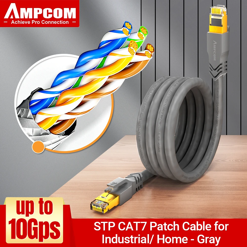 AMPCOM Ethernetkabel, Cat7 LAN-kabel SFTP Ronde LSZH Industriële RJ45 Netwerkkabels CAT7 Internetkabel voor Router Modem