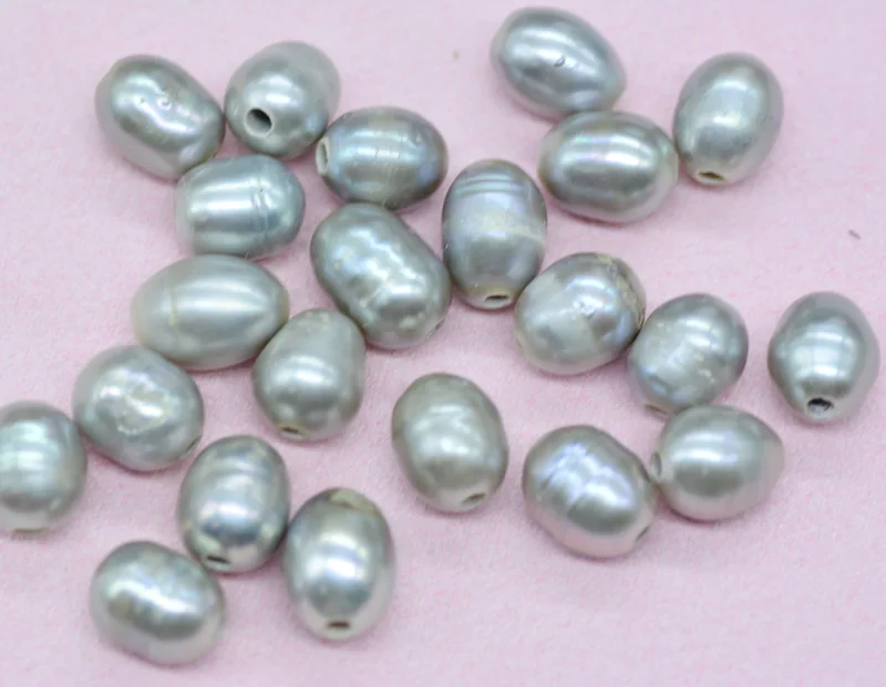 

100pcs 9-10mm Big hole 2mm Grey rice grain real Freshwater pearl For Jewelry Making