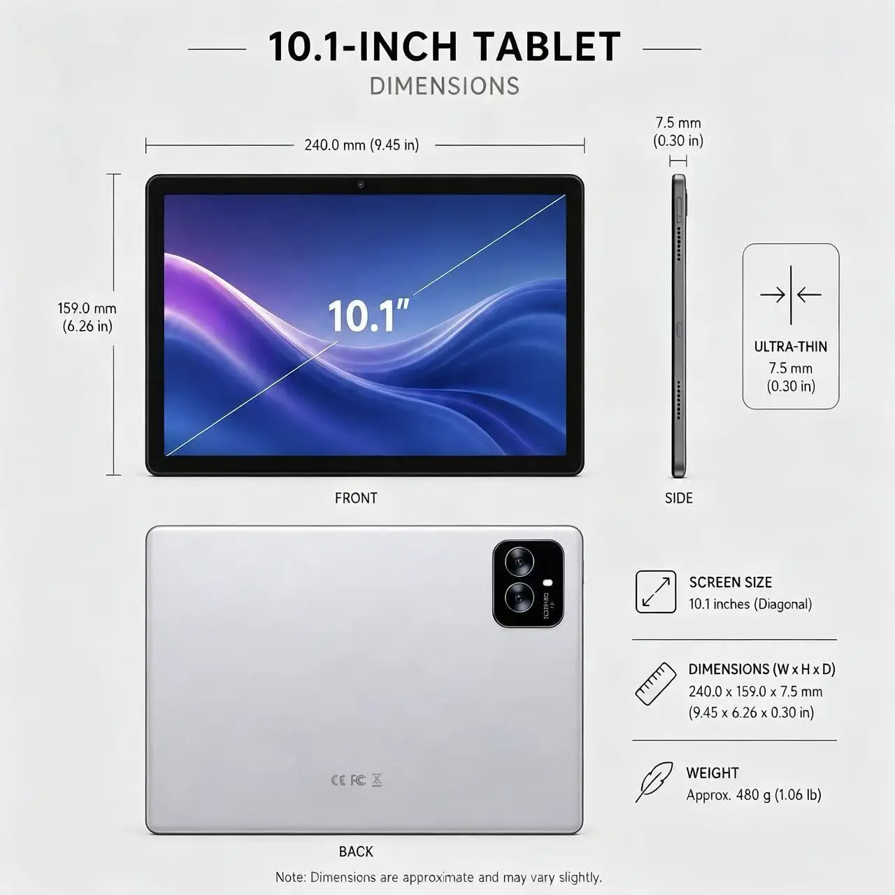 ATMPC 10.1 Inch Tablet PC, Android 15 OS, GMS Certified, 12GB (4GB+8GB Expandable) RAM + 128GB ROM, 8-Core Processor, 1280*800 IPS HD Display, 5G WiFi