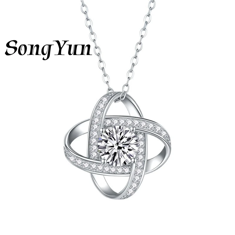 Collar de Plata de Ley 925 con Diamante Moissanita, Diseño Infinito Romántico para Mujer, Chapado en Rodio, Marca SONGYUN, Modelo SYT Patentado
