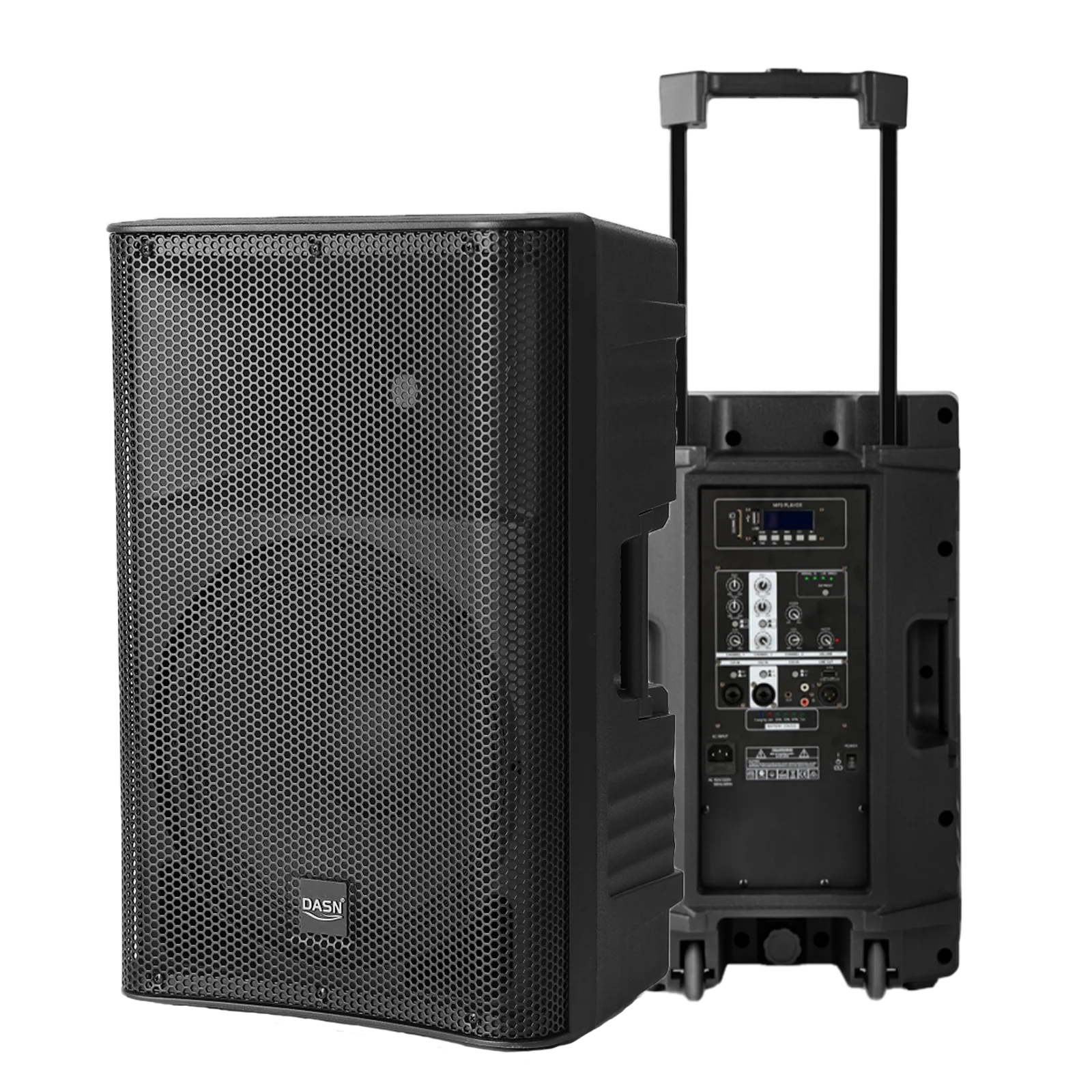 

DASN SCBT15DDM 15 Inch 200W 2 Way Portable Professional Active Plastic Full Frequency Battery PA Speaker with Wheels and Tie Rod