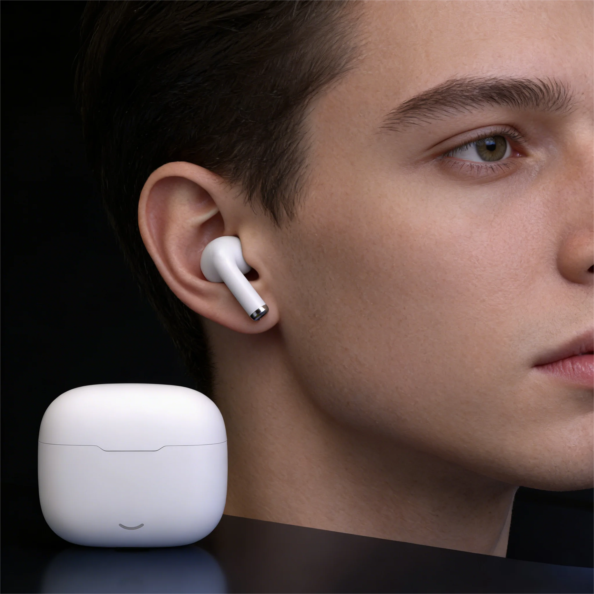 سماعات أذن بلوتوث لاسلكية شبه داخل الأذن، سماعات أذن مزودة بميكروفون، علبة شحن، صوت واضح، وقت تشغيل طويل