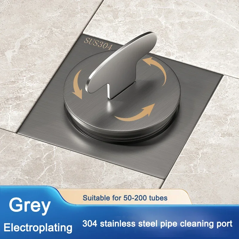 Imagem -02 - Stainless Steel Gun Gray Floor Drain Dreno do Chuveiro com Porto de Limpeza Drenagem para Banheiro e Varanda 304