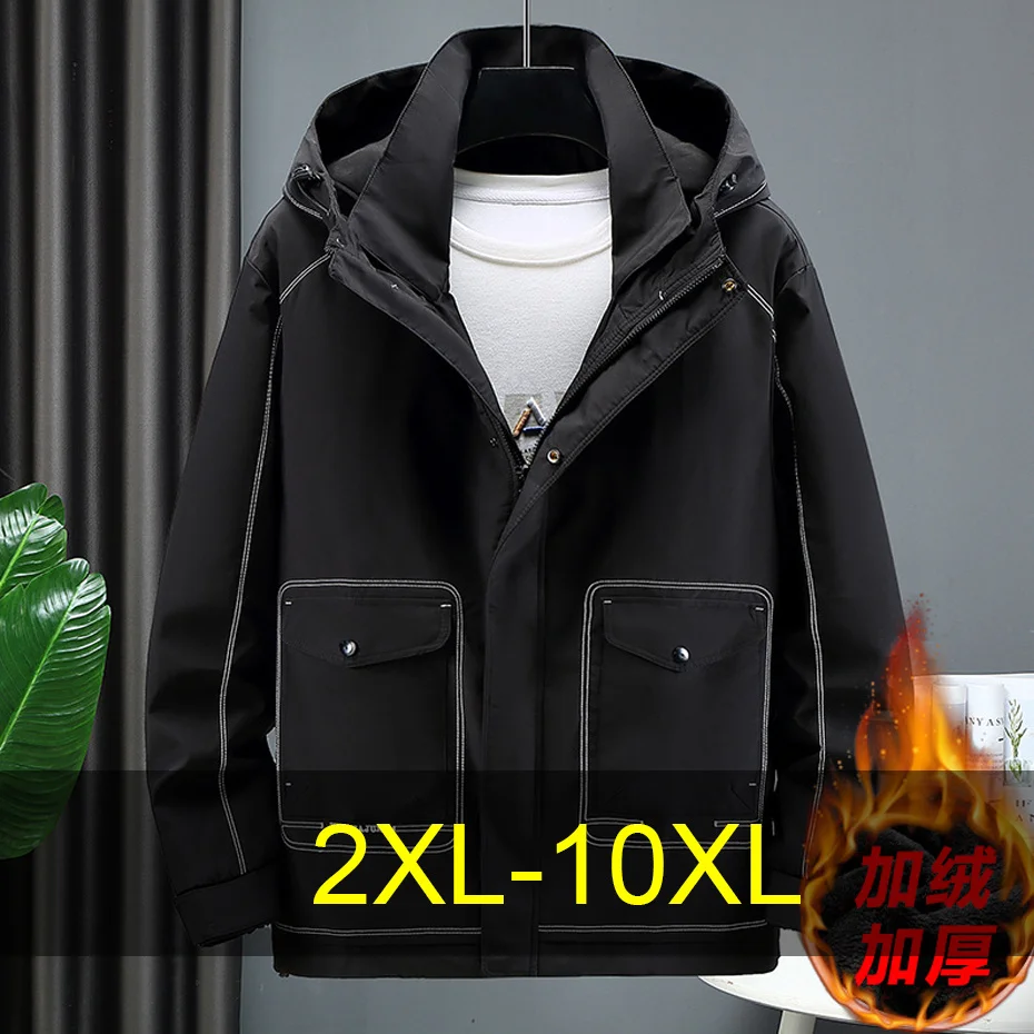 

Winter Thick Fleece Jacket Coat 10XL Plus Size Jacket Men Fashion Casual Green Cargo Jacket Big Size 10XL