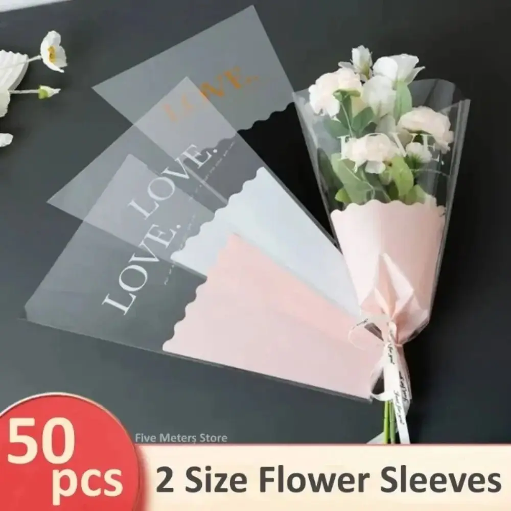

50pcs Transparent Flower Packaging Bag Package Supplies Plastic Bag Wrapping Paper Waterproof Bouquet Packing Material