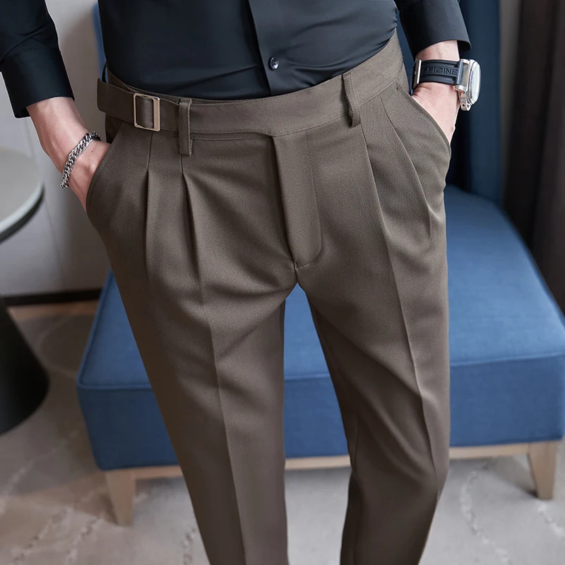 Fashion Men Business Social Twill Suit Pants Green / Black / Gray High-end Male Wedding Party Dress Trousers