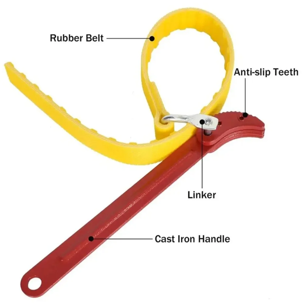 

Multi-purpose Adjustable Strap Wrench in 8/12-inch sizes, works for oil filters, chain wrenches and hose clamps
