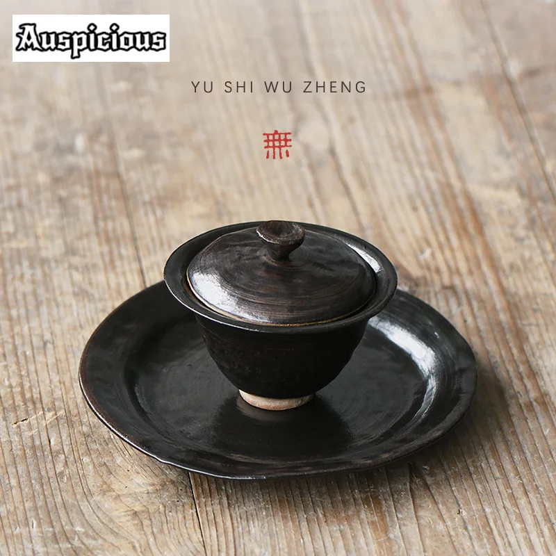 120ml Japanese Coarse Pottery Handamde Gaiwan Creative Tea Tureen Tea Brewing Cover Bowl Chinese Tea Set Supplies Ornaments Gifr