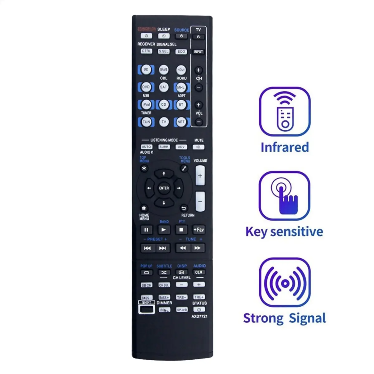 AU47-Replace AXD7721 Remote for Pioneer AV Receiver VSX-830 VSX-830-K VSX-1024 VSX-1029 VSX-45 VSX-44 VSX-454 VSX-824