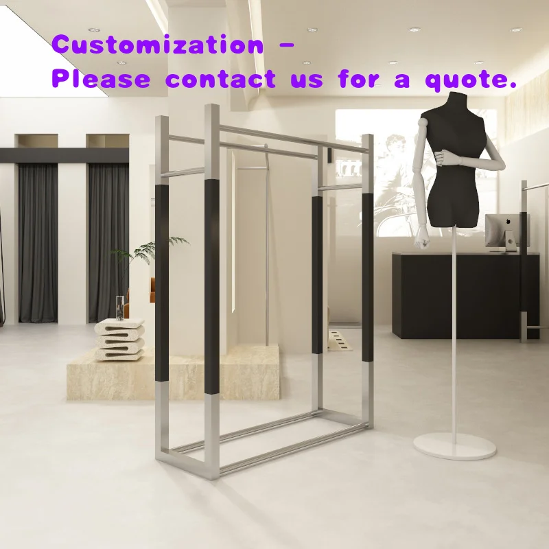 custom.Custom Double Row Island Rack with Stainless Steel Hangers Modern Design Display Rack Clothing Store
