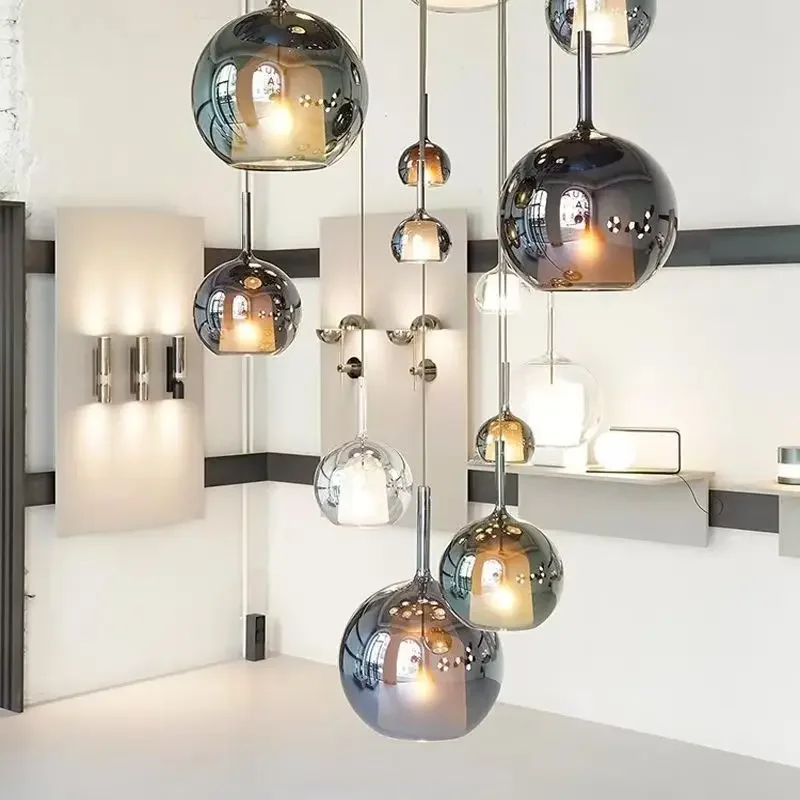 Luxury Nordic Gradient Glass Bubble Pendant Lights LED Chandeliers Bedroom Kitchen Home Staircase Restaurant Bedside Living