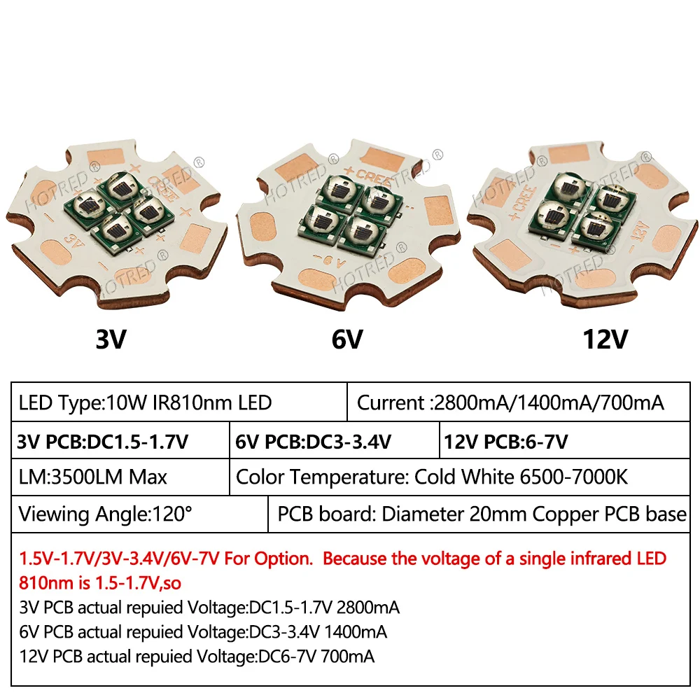 10W High Power LED Chip IR Infrared 810nm 12W 3535 4Chips 1.5V 3V 6V Bead Diode 700/1400/2800mA For Night Vision Security Laser