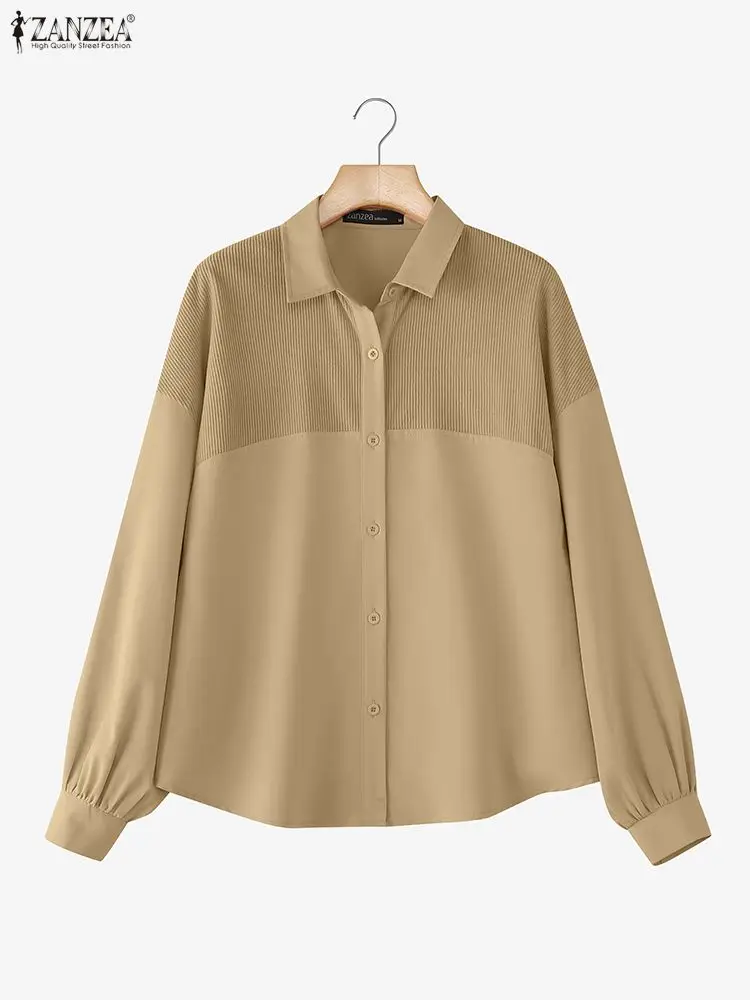ZANZEA Women Lapel Neck Long Sleeve Blouse 2025 Autumn Spring Shirts Solid Button Blusas Female Work Tops Office Patchwork Shirt