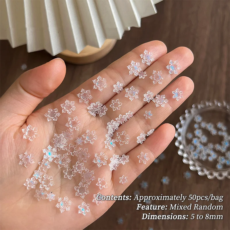 50 قطعة الشتاء ندفة الثلج الديكور بريق الراتنج الجليد الثلوج مسمار السحر الأبيض واضح ندفة الثلج عيد الميلاد مسمار مانيكير الملحقات #6